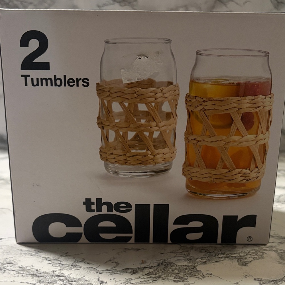 The Cellar Glass Tumblers with Tan Woven Sleeve